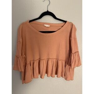 Altard State Top M Peach Waffle Knit Crop Ruffle Boho Flowy Festival